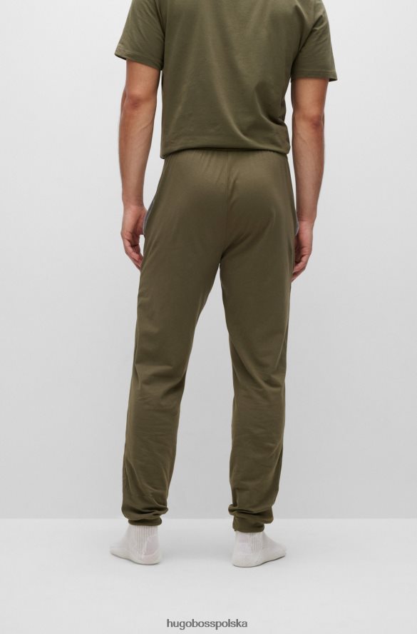 Hugo Boss Spodnie dresowe ze stretchu bawełnianego khaki hugo z haftowanym logo khaki R0X0H62384