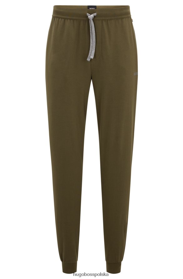 Hugo Boss Spodnie dresowe ze stretchu bawełnianego khaki hugo z haftowanym logo khaki R0X0H62384