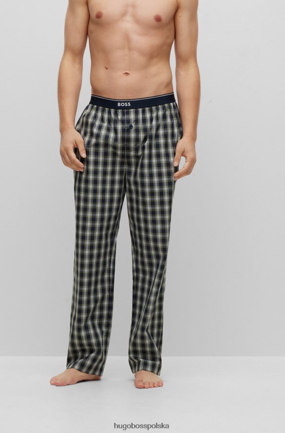 Hugo Boss Spodnie od piżamy Hugo z bawełny i popeliny w kratę i ze wzorem z logo wzorzyste R0X0H64091
