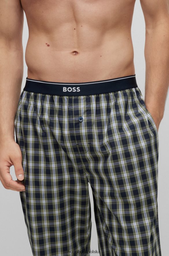 Hugo Boss Spodnie od piżamy Hugo z bawełny i popeliny w kratę i ze wzorem z logo wzorzyste R0X0H64091