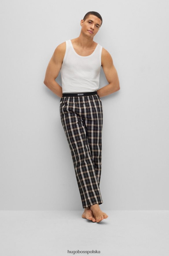 Hugo Boss Spodnie od piżamy w kratkę z bawełnianej popeliny w kolorze beżowym hugo beżowy R0X0H62222