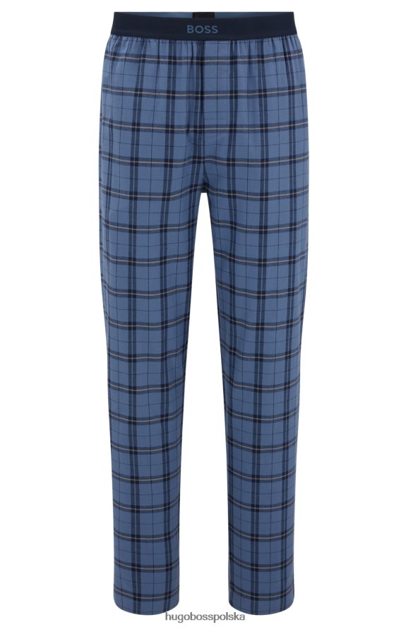 Hugo Boss Spodnie od piżamy z bawełny w kratkę z paskiem z logo, niebieskie hugo niebieski R0X0H64373