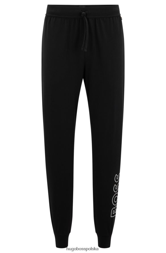 Hugo Boss Spodnie od piżamy z rozciągliwej bawełny z nadrukiem logo Hugo w kolorze czarnym czarny R0X0H61441