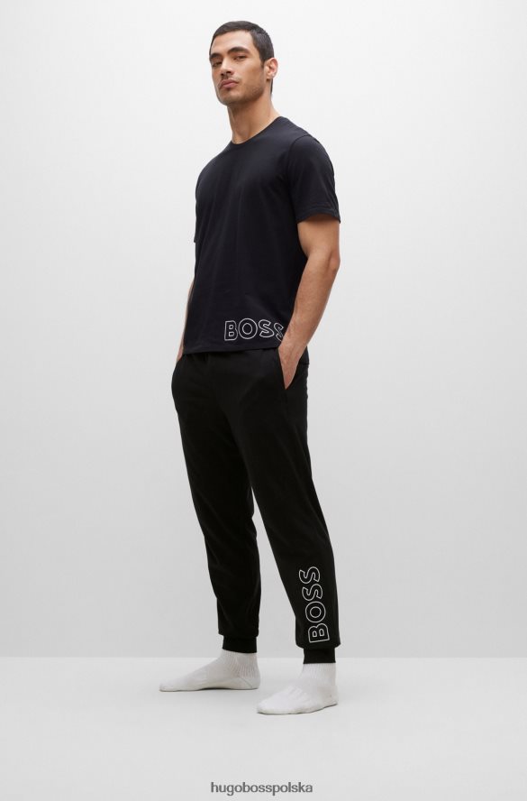 Hugo Boss Spodnie od piżamy z rozciągliwej bawełny z nadrukiem logo Hugo w kolorze czarnym czarny R0X0H61441