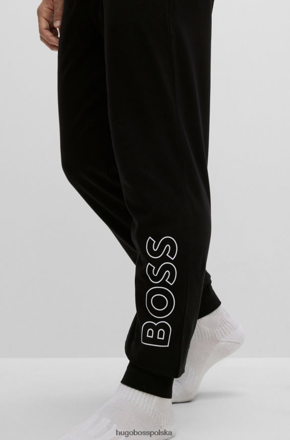 Hugo Boss Spodnie od piżamy z rozciągliwej bawełny z nadrukiem logo Hugo w kolorze czarnym czarny R0X0H61441