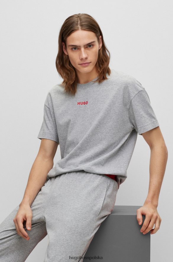 Hugo Boss Szara koszulka piżamowa o swobodnym kroju z elastycznej bawełny z logo hugo szary R0X0H64056