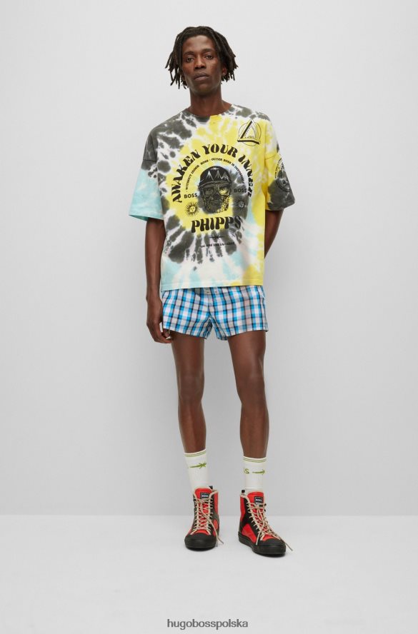 Hugo Boss Szorty od piżamy hugo x phipps z bawełny i popeliny, wykonane z ponownie wykorzystanych resztek materiałów turkus R0X0H63479