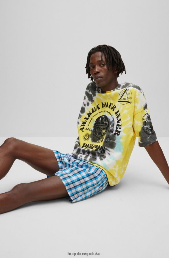 Hugo Boss Szorty od piżamy hugo x phipps z bawełny i popeliny, wykonane z ponownie wykorzystanych resztek materiałów turkus R0X0H63479