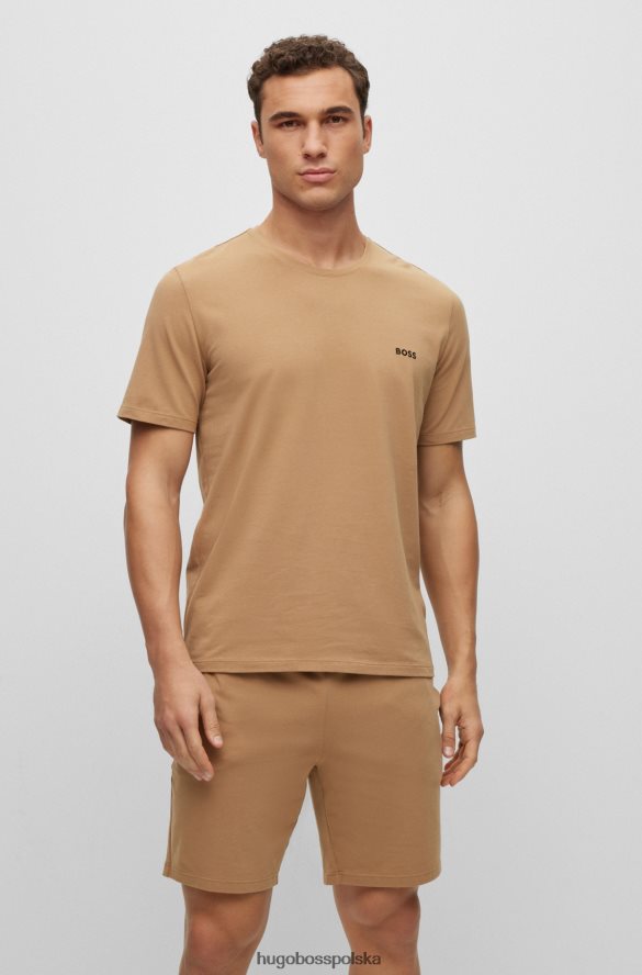 Hugo Boss T-shirt Hugo Loungewear z elastycznej bawełny z kontrastowym beżowym logo beżowy R0X0H62569