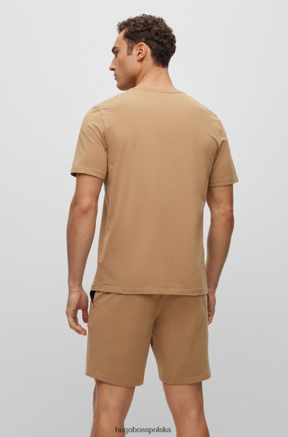 Hugo Boss T-shirt Hugo Loungewear z elastycznej bawełny z kontrastowym beżowym logo beżowy R0X0H62569