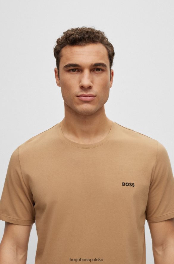Hugo Boss T-shirt Hugo Loungewear z elastycznej bawełny z kontrastowym beżowym logo beżowy R0X0H62569