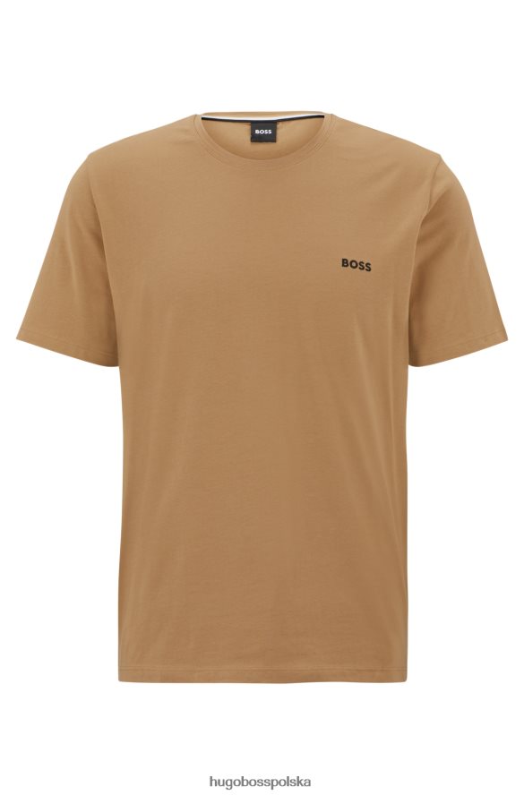 Hugo Boss T-shirt Hugo Loungewear z elastycznej bawełny z kontrastowym beżowym logo beżowy R0X0H62569