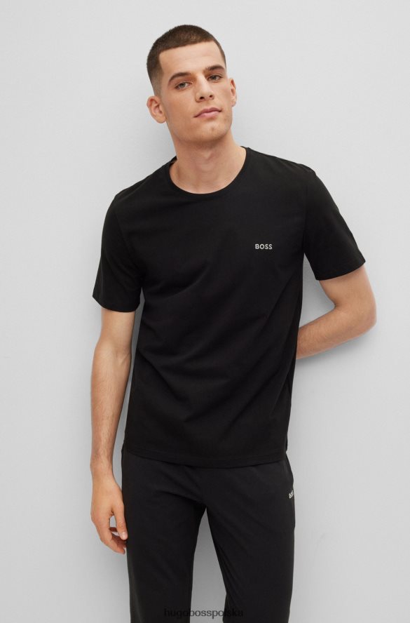 Hugo Boss T-shirt o regularnym kroju z elastycznej bawełny z kontrastowym logo, czarny hugo czarny R0X0H61686