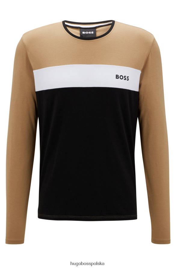 Hugo Boss T-shirt piżamowy w bloki kolorów, z beżowej mieszanki bawełny hugo beżowy R0X0H63563