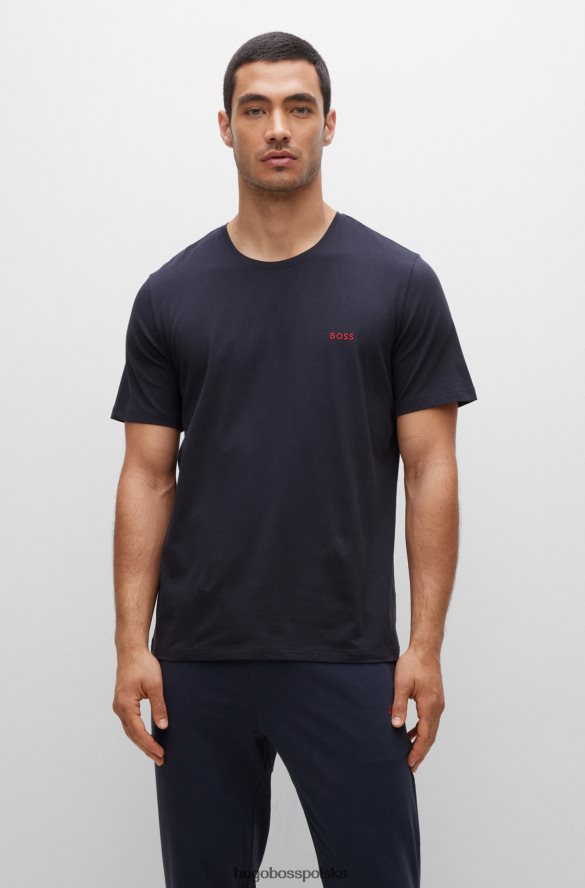 Hugo Boss T-shirt typu loungewear z elastycznej bawełny z kontrastowym logo Hugo w kolorze ciemnoniebieskim ciemny niebieski R0X0H62566