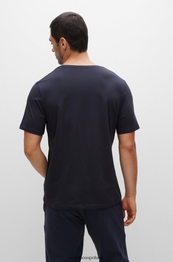 Hugo Boss T-shirt typu loungewear z elastycznej bawełny z kontrastowym logo Hugo w kolorze ciemnoniebieskim ciemny niebieski R0X0H62566