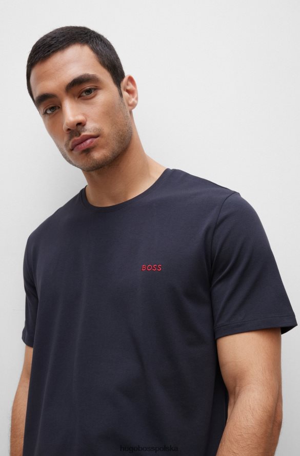 Hugo Boss T-shirt typu loungewear z elastycznej bawełny z kontrastowym logo Hugo w kolorze ciemnoniebieskim ciemny niebieski R0X0H62566