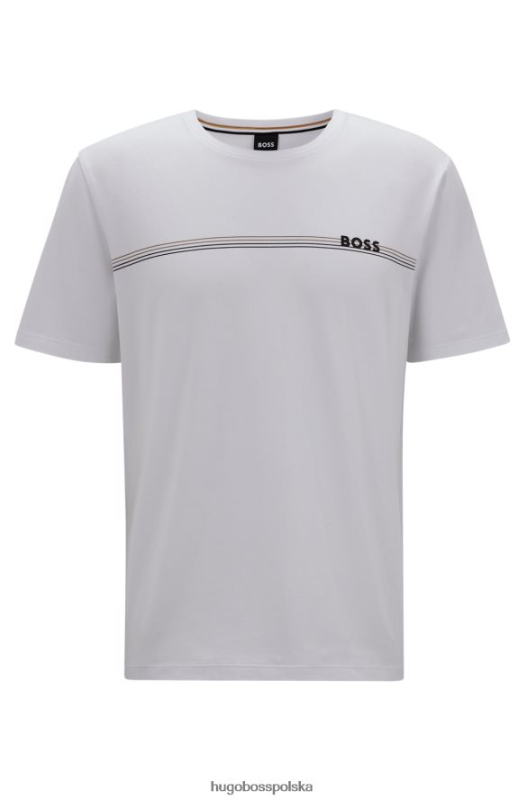 Hugo Boss T-shirt z rozciągliwej bawełny w paski i logo Hugo w kolorze białym biały R0X0H62548
