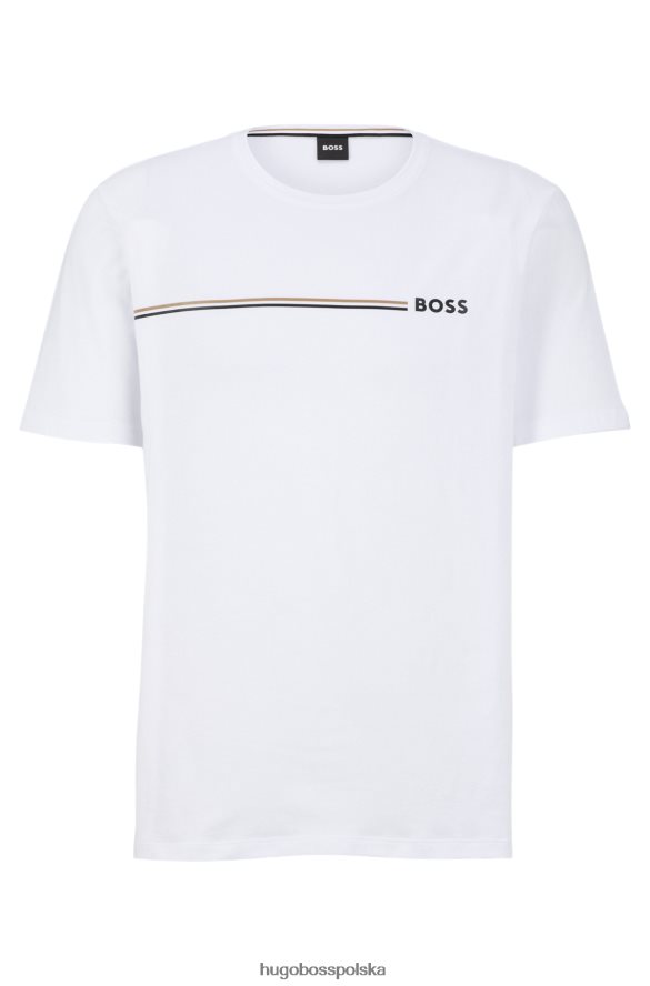 Hugo Boss T-shirt z rozciągliwej bawełny, z charakterystycznym paskiem i logo, biały hugo biały R0X0H64034
