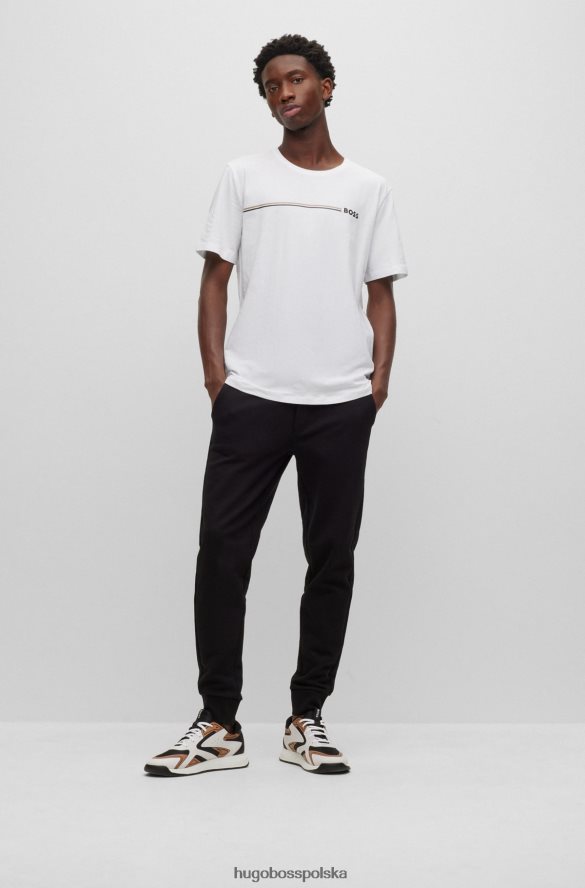 Hugo Boss T-shirt z rozciągliwej bawełny, z charakterystycznym paskiem i logo, biały hugo biały R0X0H64034