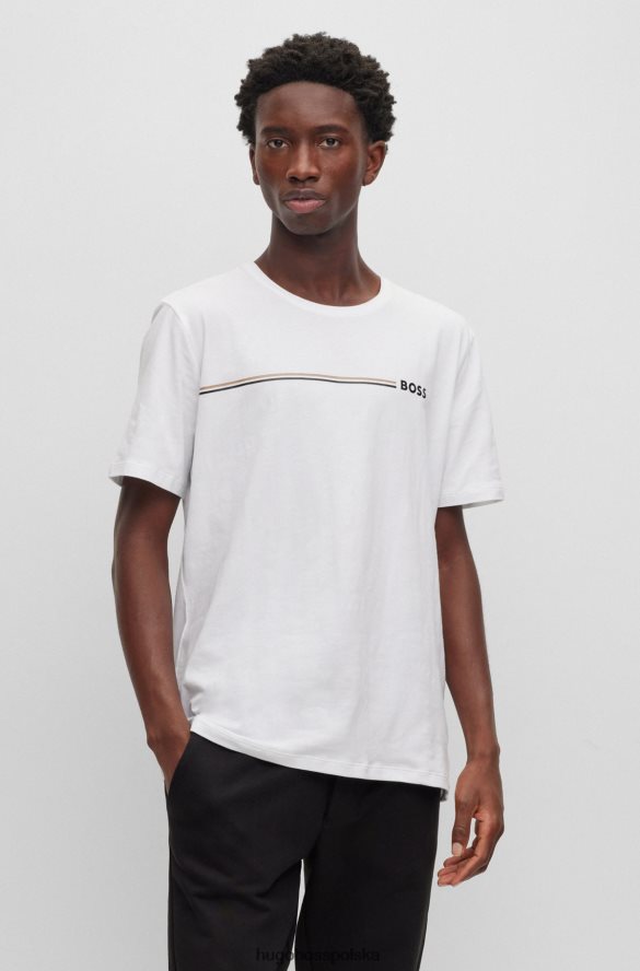 Hugo Boss T-shirt z rozciągliwej bawełny, z charakterystycznym paskiem i logo, biały hugo biały R0X0H64034