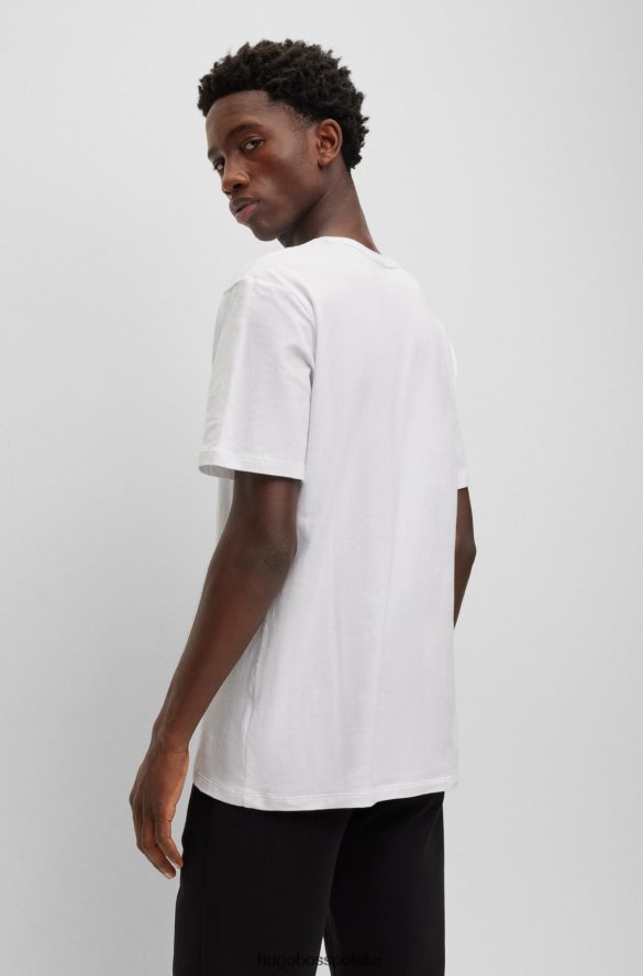 Hugo Boss T-shirt z rozciągliwej bawełny, z charakterystycznym paskiem i logo, biały hugo biały R0X0H64034