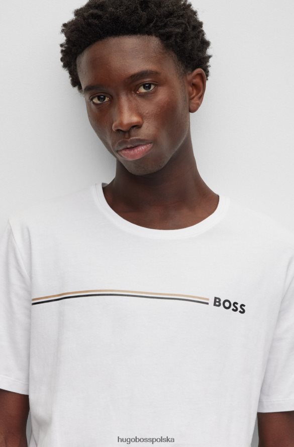 Hugo Boss T-shirt z rozciągliwej bawełny, z charakterystycznym paskiem i logo, biały hugo biały R0X0H64034