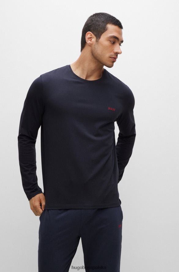 Hugo Boss T-shirt z rozciągliwej bawełny z haftowanym logo Hugo w kolorze ciemnoniebieskim ciemny niebieski R0X0H62230