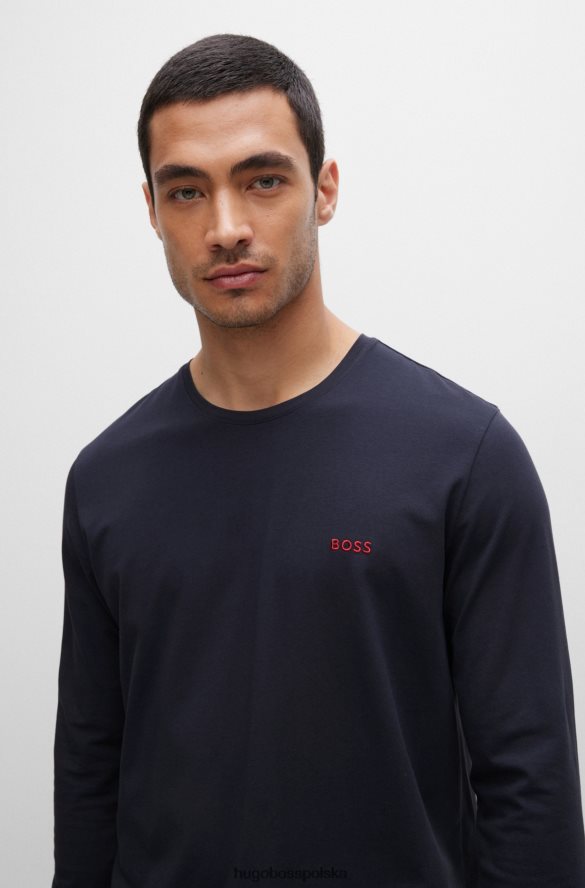 Hugo Boss T-shirt z rozciągliwej bawełny z haftowanym logo Hugo w kolorze ciemnoniebieskim ciemny niebieski R0X0H62230