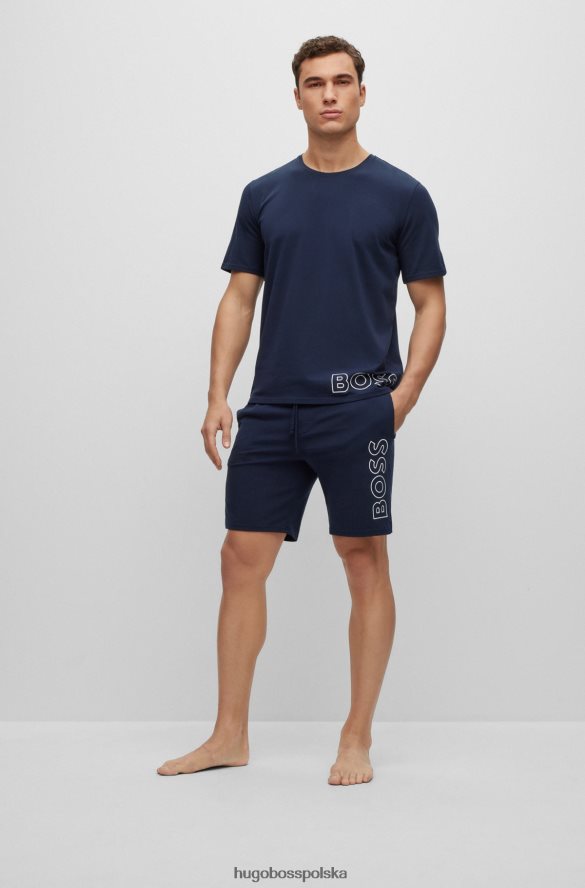 Hugo Boss T-shirt z rozciągliwej bawełny, z zarysowanym logo, ciemnoniebieski hugo ciemny niebieski R0X0H62938