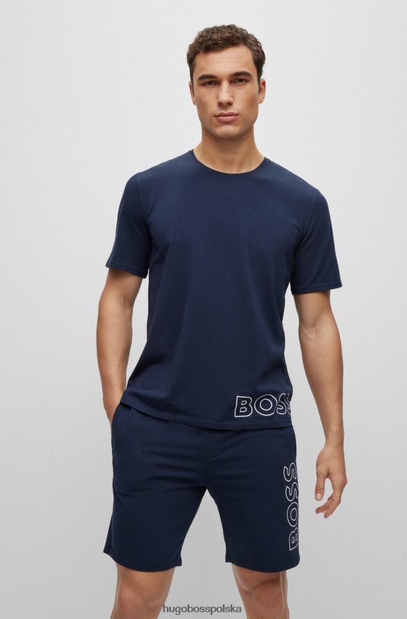 Hugo Boss T-shirt z rozciągliwej bawełny, z zarysowanym logo, ciemnoniebieski hugo ciemny niebieski R0X0H62938