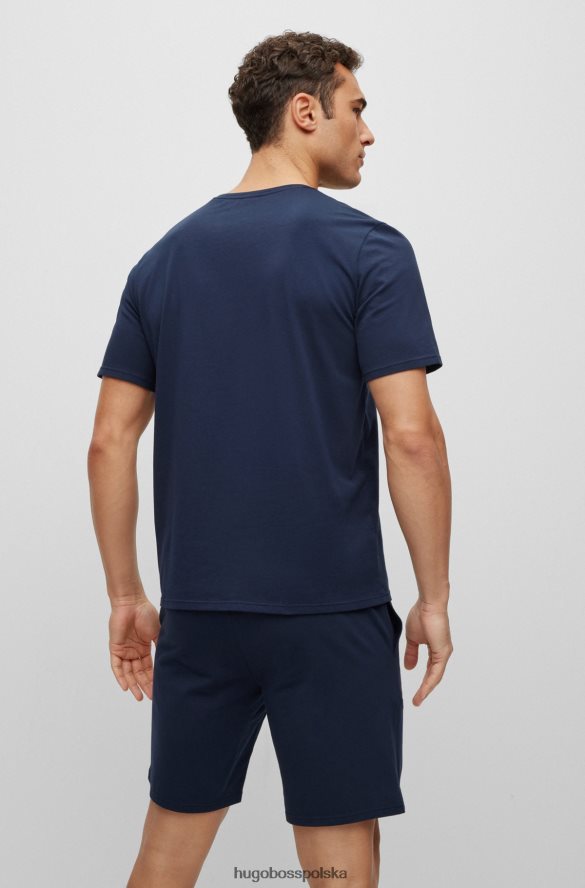 Hugo Boss T-shirt z rozciągliwej bawełny, z zarysowanym logo, ciemnoniebieski hugo ciemny niebieski R0X0H62938