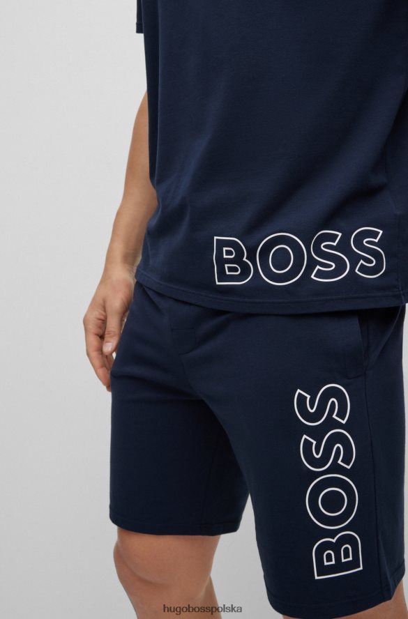 Hugo Boss T-shirt z rozciągliwej bawełny, z zarysowanym logo, ciemnoniebieski hugo ciemny niebieski R0X0H62938