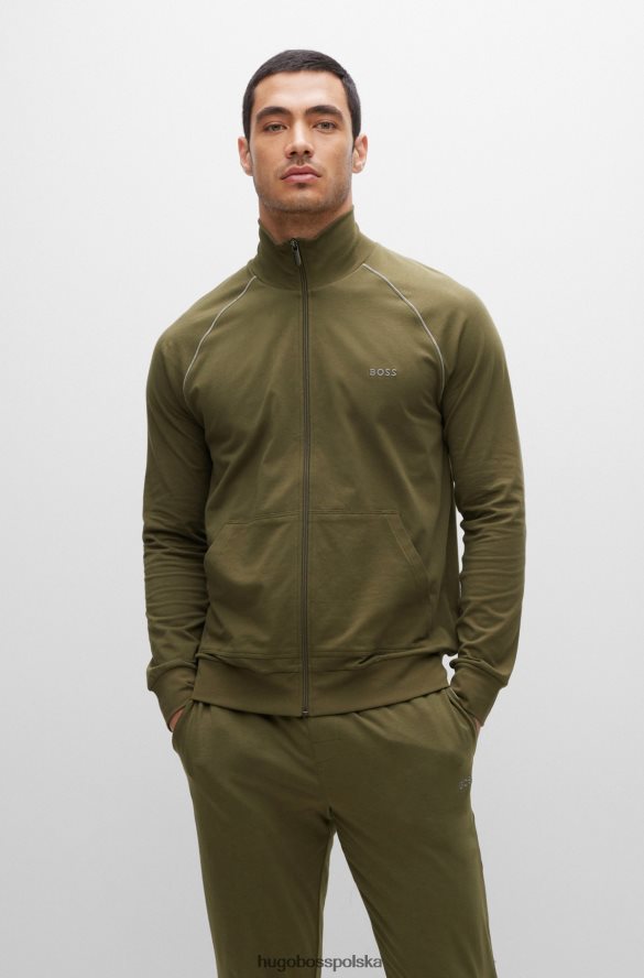 Hugo Boss Zapinana na zamek kurtka codzienna w kolorze khaki z elastycznej bawełny z logo hugo khaki R0X0H62680