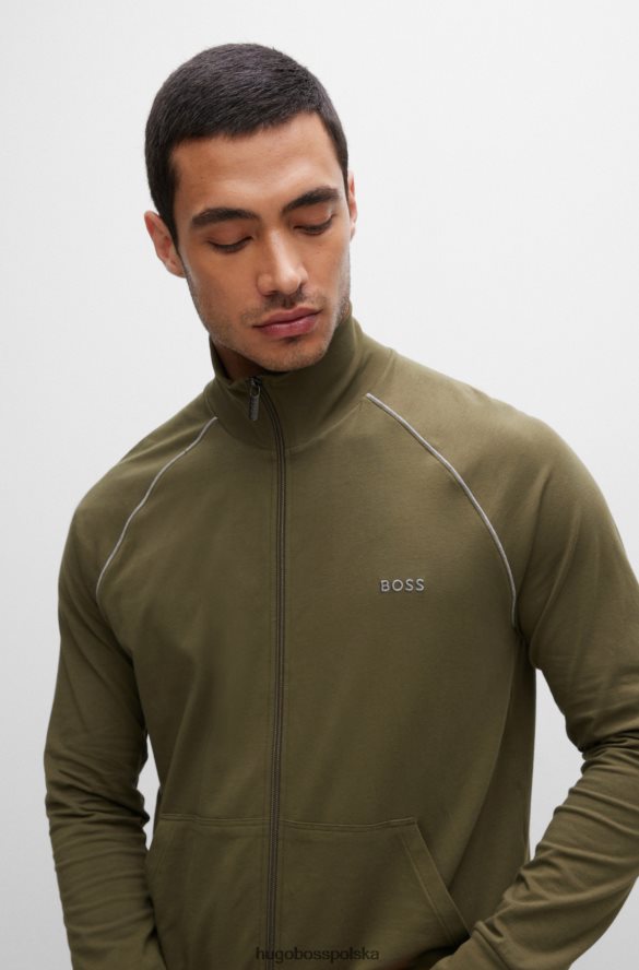 Hugo Boss Zapinana na zamek kurtka codzienna w kolorze khaki z elastycznej bawełny z logo hugo khaki R0X0H62680