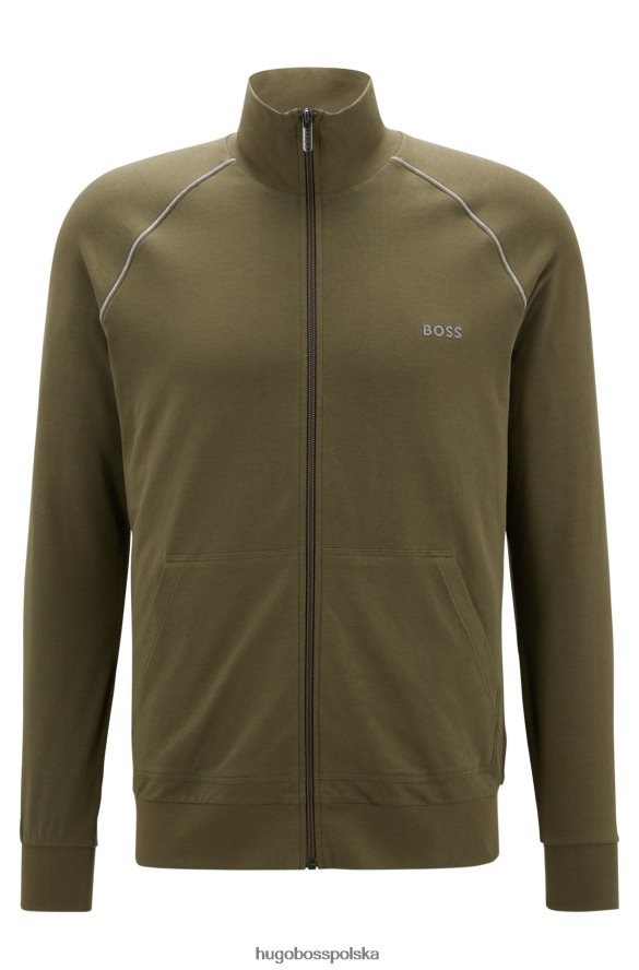 Hugo Boss Zapinana na zamek kurtka codzienna w kolorze khaki z elastycznej bawełny z logo hugo khaki R0X0H62680