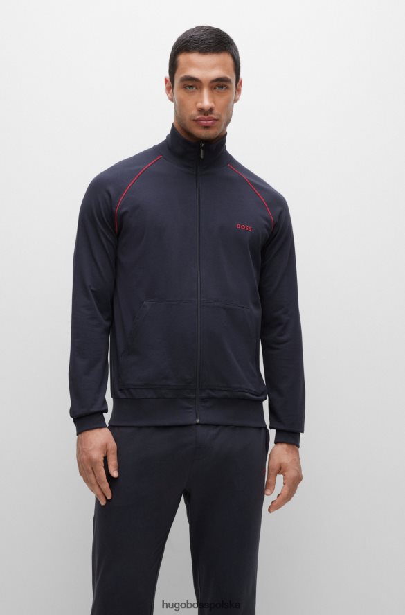 Hugo Boss Zapinana na zamek kurtka codzienna z elastycznej bawełny z ciemnoniebieskim logo hugo ciemny niebieski R0X0H62679