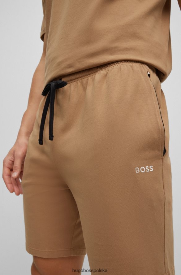 Hugo Boss beżowe szorty z elastycznej bawełny z haftowanym logo hugo beżowy R0X0H62725