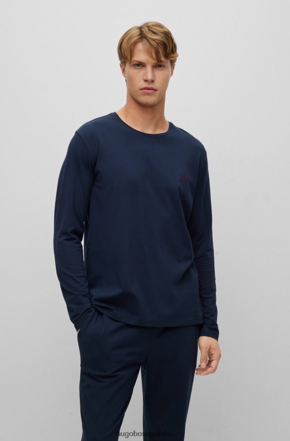 Hugo Boss ciemnoniebieska koszulka codzienna z elastycznej bawełny z haftowanym logo hugo ciemny niebieski R0X0H62229