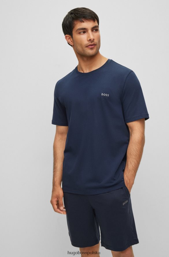 Hugo Boss ciemnoniebieska koszulka o regularnym kroju z elastycznej bawełny z kontrastowym logo hugo ciemny niebieski R0X0H61687