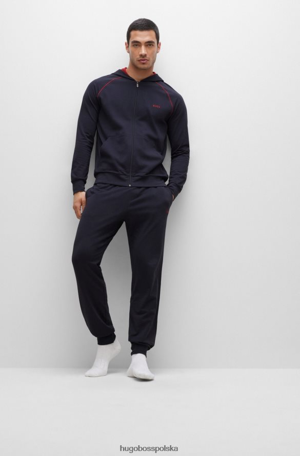 Hugo Boss ciemnoniebieska kurtka domowa hugo z rozciągliwej bawełny z kapturem i logo ciemny niebieski R0X0H61738