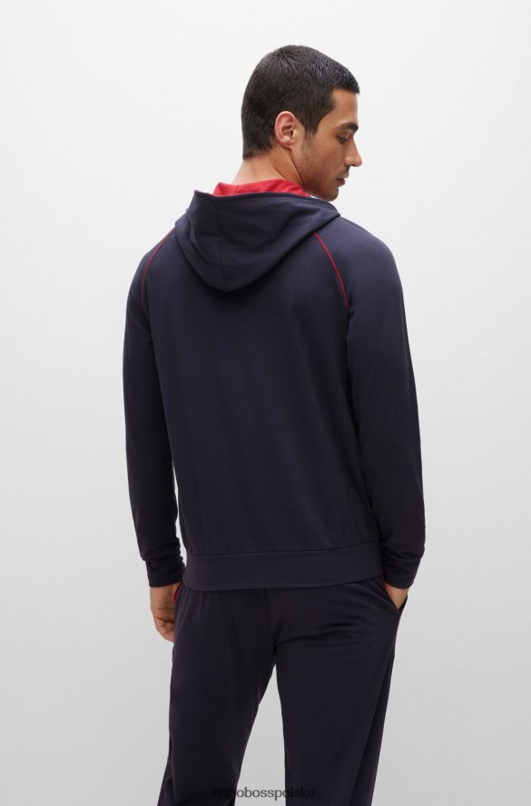 Hugo Boss ciemnoniebieska kurtka domowa hugo z rozciągliwej bawełny z kapturem i logo ciemny niebieski R0X0H61738