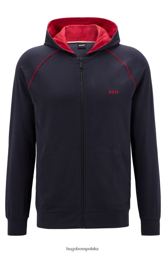 Hugo Boss ciemnoniebieska kurtka domowa hugo z rozciągliwej bawełny z kapturem i logo ciemny niebieski R0X0H61738