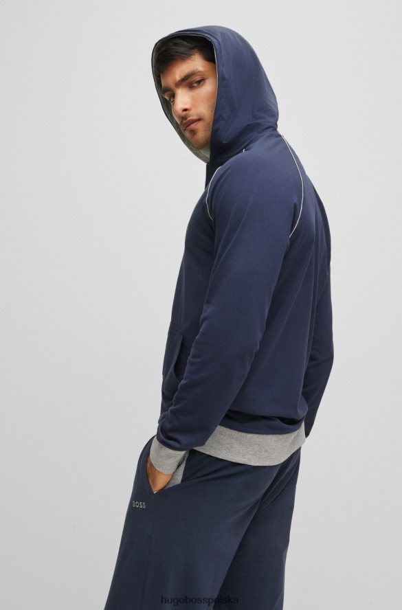 Hugo Boss ciemnoniebieska kurtka hugo z rozciągliwej bawełny z kapturem, lamówką i logo ciemny niebieski R0X0H63049