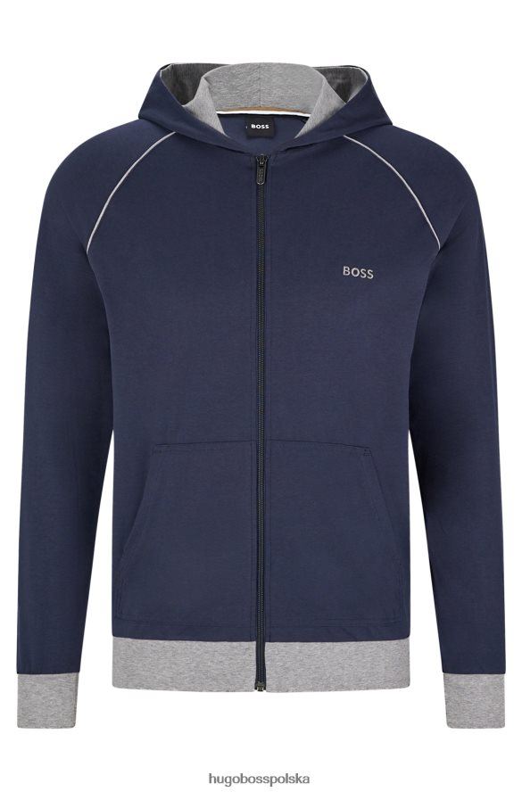 Hugo Boss ciemnoniebieska kurtka hugo z rozciągliwej bawełny z kapturem, lamówką i logo ciemny niebieski R0X0H63049