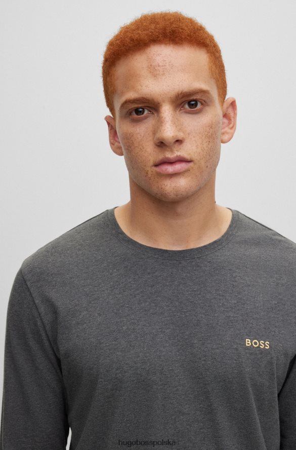 Hugo Boss ciemnoszara koszulka Hugo z elastycznej bawełny, z haftowanym logo ciemno szary R0X0H62231