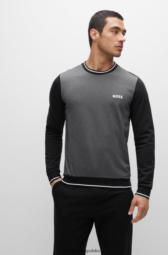 Hugo Boss czarna bluza hugo z mieszanki bawełny, w paski i logo czarny R0X0H62984