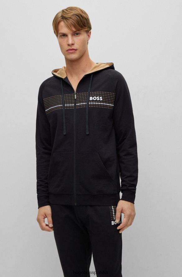 Hugo Boss czarna bluza z kapturem z bawełny frotte hugo w kropki i logo czarny R0X0H62826