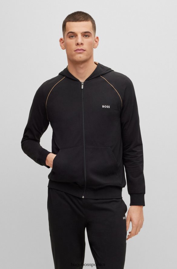 Hugo Boss czarna kurtka z kapturem, wykonana z elastycznej bawełny, z logo hugo czarny R0X0H61735