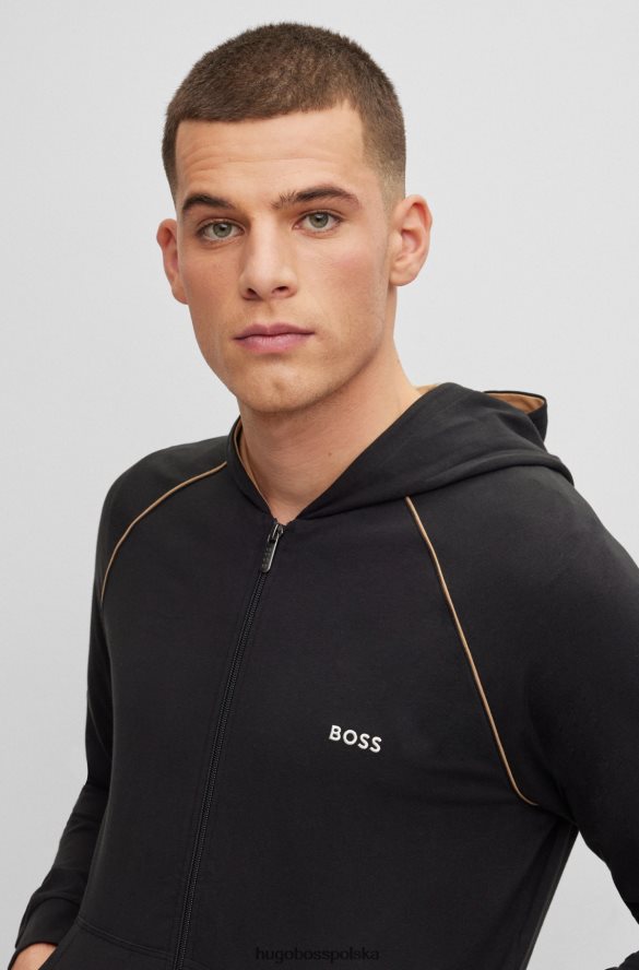 Hugo Boss czarna kurtka z kapturem, wykonana z elastycznej bawełny, z logo hugo czarny R0X0H61735